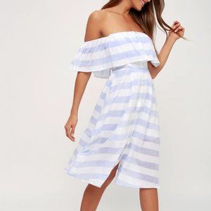 Lulus Transatlantic Voyage Blue and Ivory Striped Midi Dress